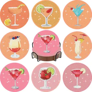 8 Pcs Diamond Art Coasters Kits for Adults, Cocktail Diamond Painting Coasters with Holder Cork Pads, 5D Gem Art DIY Crafts Kit for Home Office Gift Life