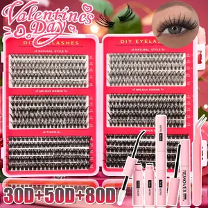 600-piece set of false eyelash extension kits, high capacity, 30D/50D/80D, individual false eyelash clusters kits, D-type curled false eyelash extension kits, Diy eyelash extensions, suitable for daily use, parties, travel