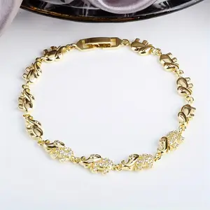 Women's Elephant Family Bracelet - 14K Gold Plated Golden-Plated Adjustable Chain with Red Synthetic Accents, Sparkling Embellishments & Heart-Shaped Charms, Mothers Day Birthday Anniversary Jewelry Gift, Elephant Jewelry, Whimsical Charm