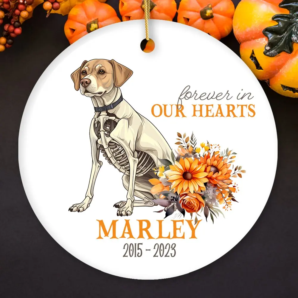 Thoughtful & Personalized Pet Memorial Keepsake Ornament, Forever in Our Hearts Skeleton Dog Custom Gift