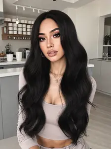 Long Black Wavy Wig Natural Everyday Style Soft Big Waves Full Volume Hair For Women 26in Comfortable Versatile Appearance
