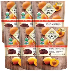 Sunny Fruit Soft Organic Turkish Dried Apricots - 6 Bags (30 Individual Portion Packs)