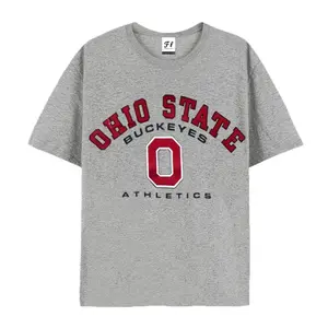 Ohio State Buckeyes Graphic Oversized T-Shirt for Men Women | Retro College Letter Print Tee | Heather Gray Cotton Crewneck Short Sleeve Shirt | Preppy Athletic Streetwear for Casual Daily, Game Day & Campus Style