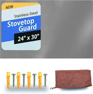24 x 30 Inch Stainless Steel Backsplash for Stove, Metal Panel Splatter Guard for Stovetop with Pre-drilled Hole, Microfiber Towel and Matching Screw