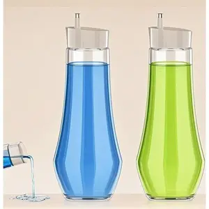 Refillable Bathroom Dispenser Set, 8.8oz Clear Glass Container with Lid Cup, Small Countertop Mouthwash Organizer, Reusable Leak-Proof Decanter, Modern Minimalist Design for Vanity Storage (Set of 2)