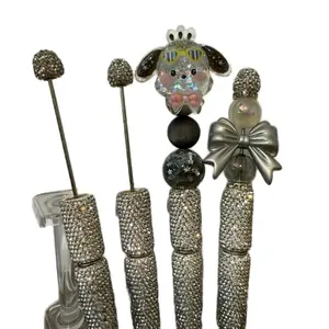 Fancy Rhinestone Pen with Focal - Decorative Design, Includes Decorative Beads, Silver Finish, Unique Style