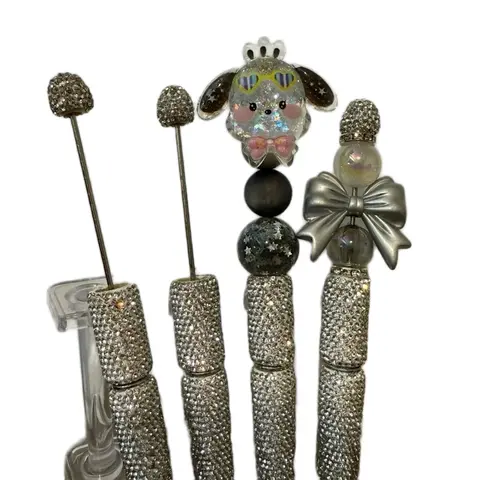 Fancy Rhinestone Pen with Focal - Decorative Design, Includes Decorative Beads, Silver Finish, Unique Style