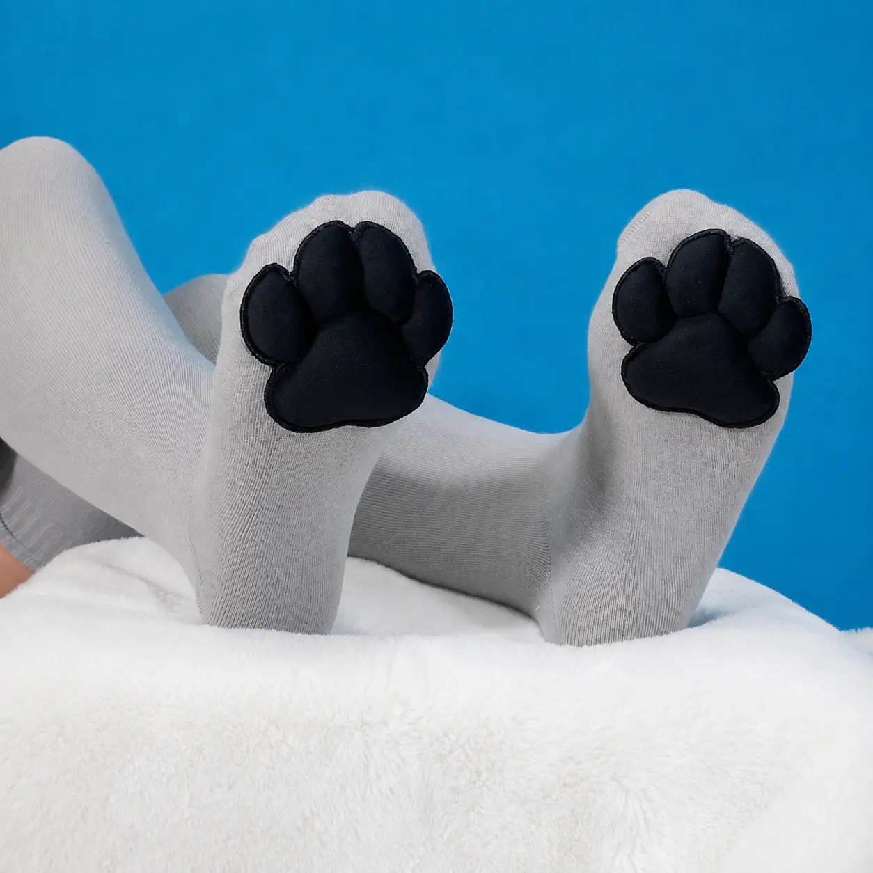 Puffy Black Mochi Cat Paw Pad Bean Grey Thigh High Stockings for Furry Cosplay