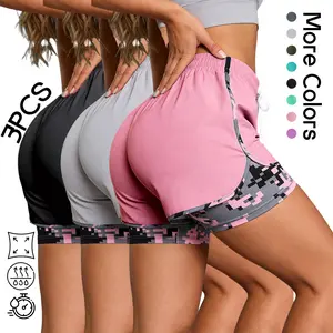 3-Pack Women's Anti-Chafe Running Shorts - 2-in-1 Double Layer Gym Shorts with Camo Design