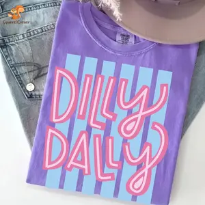 Comfort Colors Dilly Dally Colorful Stripe T Shirt, Preppy Girly Shirt, Summer Tee, Trendy Graphic Top, Spring Outfit, Casual Wear - HnhDessign Clothing