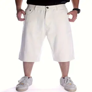 Plus Size Men's Pure White Denim Casual Loose Cropped Shorts for Trendy Street Dance Skateboarding Hip-hop Jeans Cotton Menswear shorts men