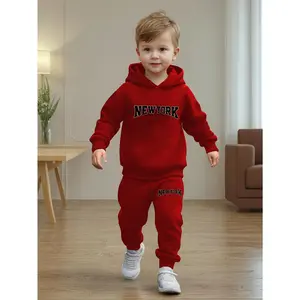 Boy's 2-Piece Comfy Cotton Hoodie and Sweatpants Set - New York Design Print, Long-Sleeve Sweatshirts, Ideal for 4-5 Years Winter Daily & Outdoor Wear