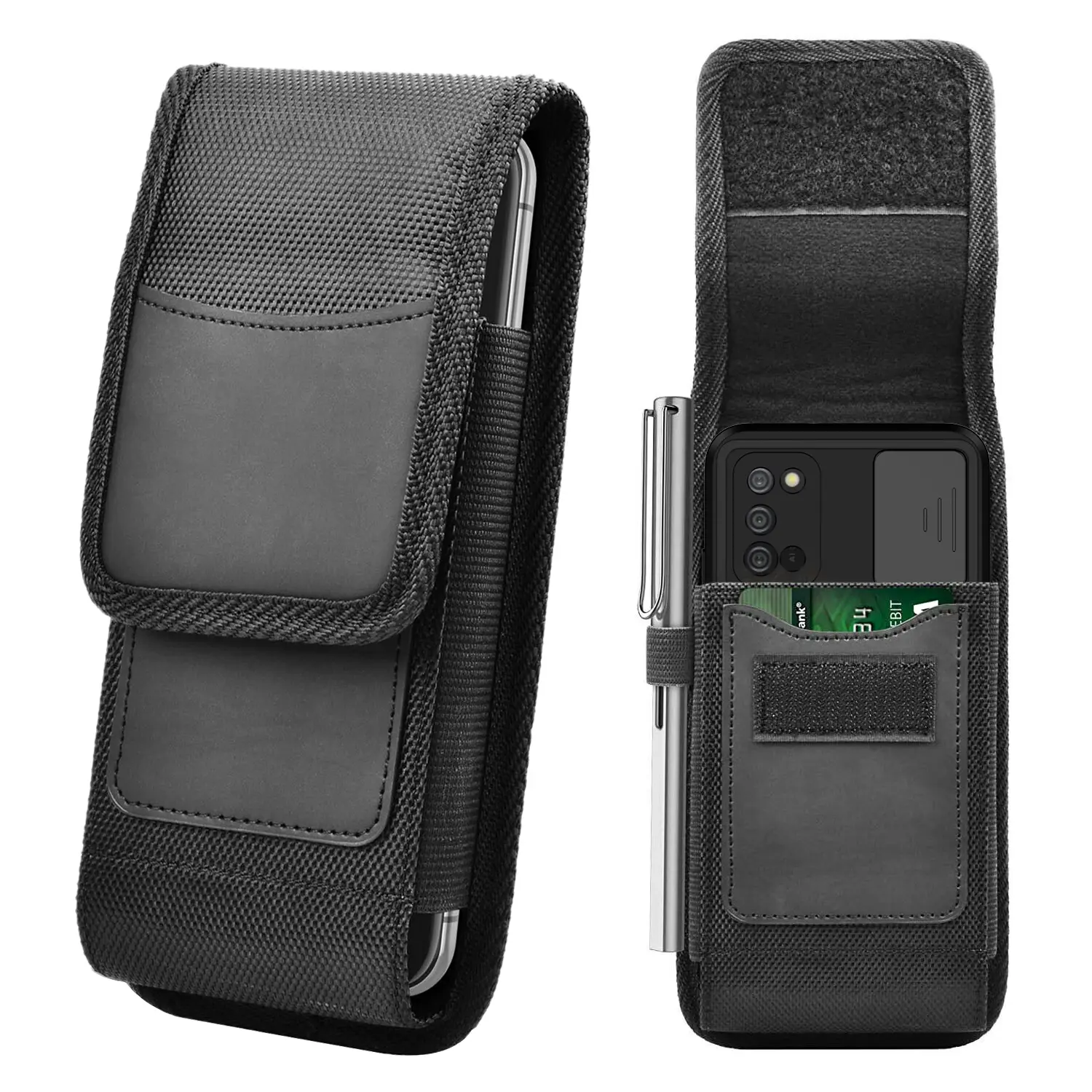 Double Layer Oxford Cloth Vertical Phone Waist Bag,Phone Holster with Carabiner and Card Pen Slot,Multi-Carry Design with Belt Clip and Hook,for Hiking,Running,Outdoor Activities and Daily Use