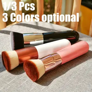 1/3 pcs Foundation Brush,Flat Top Kabuki Brush Synthetic Professional Makeup Brush Liquid Blending Mineral Powder Buffing Stippling Makeup Tools, Makeup Blending Brushes, Rose Golden/White/Black