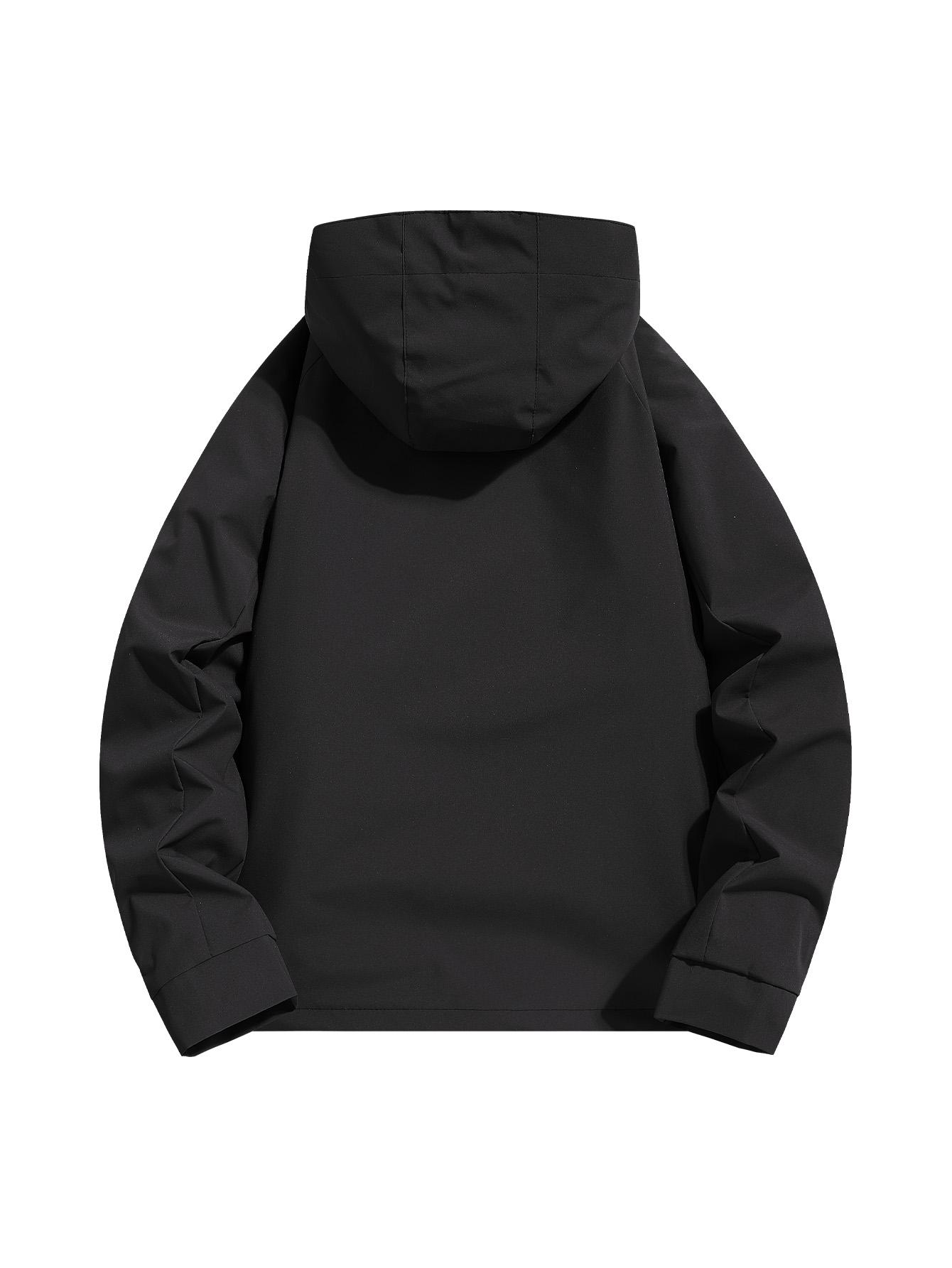 CCCMAI Men's Solid Color Waterproof Windproof Drawstring Zip-up Hoodie Jacket, Casual Long-Sleeve Outdoor Coat with Zipper Pockets, Suitable for Outdoor Activities, All-Season Men's Apparel, Menswear  Coats Jackets Tops