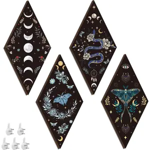 Moon Phase Wall Decor: 4 Count Boho Moon Phases Wooden Gothic Witchy Hanging Wall Decor for Bedroom, Living Room &  Decorations