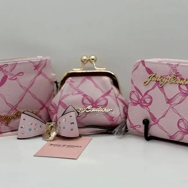 Juicy Couture Chiffon Pink Lovely Bow Frame Coin Purse, Card Holder & Wallet