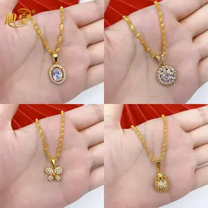 XUHUANG Nigeria 24k Gold Color Crystal Necklace For Women Wedding Moroccan Indian Necklace Set Bridal Accessorie Party Gifts