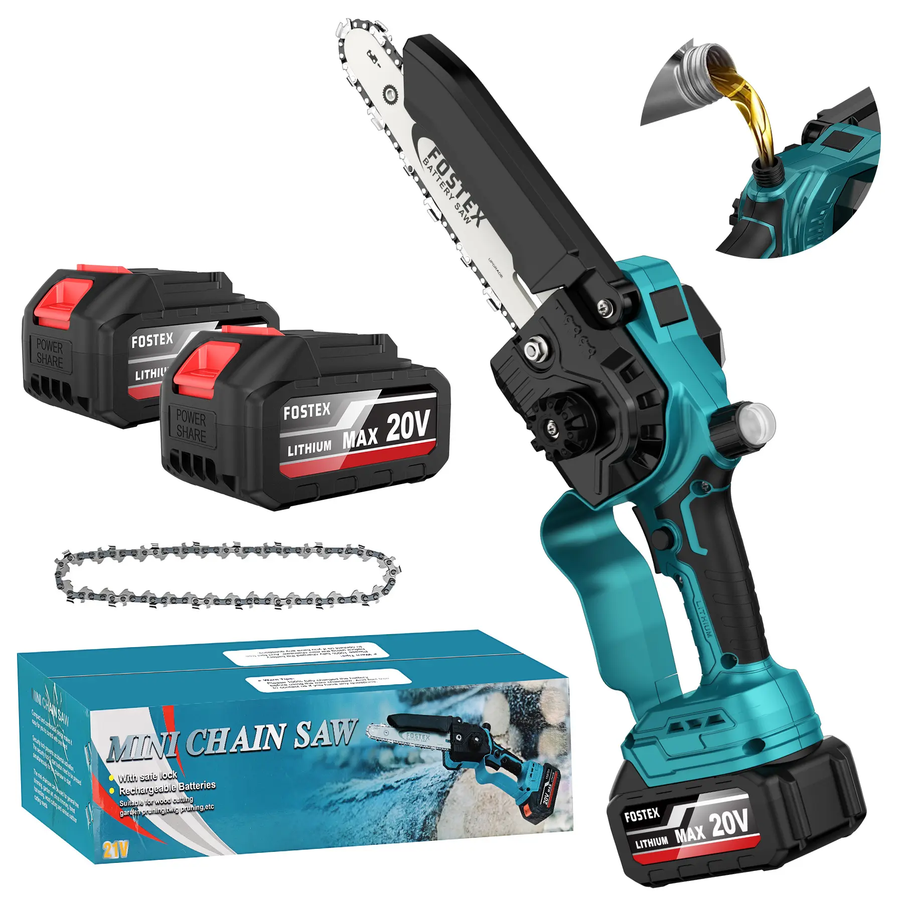 8 Inch Brushless Mini Cordless Chainsaw, 20V Rechargeable Handheld Electric Chainsaw with 2×4000mAh Batteries, Auto Chain Oiler, Tool-Free Tension Adjustment Portable Pruning Saw for Tree Trimming Wood Cutting Garden Yard
