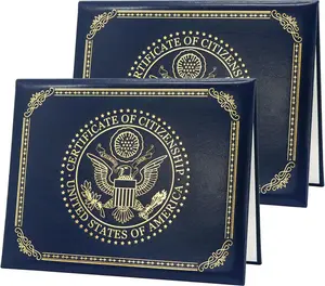 US Citizenship Certificate Holder| US Citizenship Gifts| Naturalization Certificate Padded Cover Printed with Golden Great Seal of The United States, Pack of 2