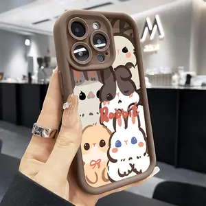 Case for iPhone 16 E Pro Max 15 Plus 14 13 12 11 XS XR Cute Rabbit Family Pocket-Friendly Shockproof Silicone Protective Softcase