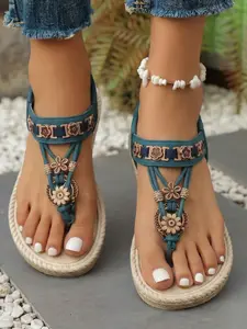 Women's Summer Sandals, Bohemian Retro Rhinestone Beach Flat Flip Flops, New 2026 Model, Outdoor Wear, Comfortable and Stylish