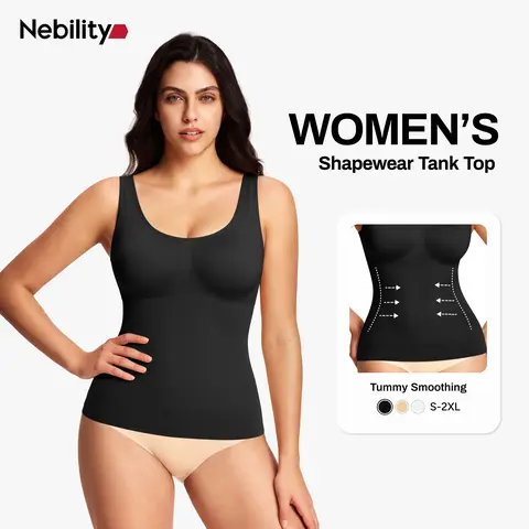 Nebility Women's Waist Trainer Shapewear Tank Top - Wide Straps, Zip Closure, Tummy-Flattering, Body-Contouring, Built-In Design, S/M/L Sizes, No