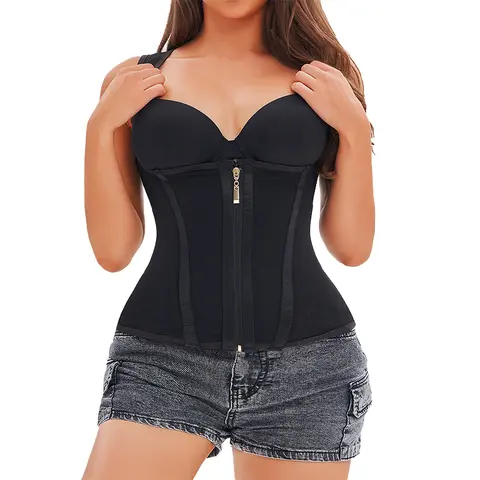 GQF Women's Basic Compression Zipper Corset Vest 4304 - Adjustable Shoulder Strap Faja Body Shaper, Abdominal Compression Bodysuit with Tummy Control Girdle & Body Contouring