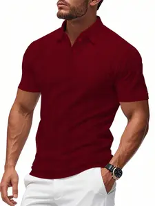 Men's Summer Polo Shirt Short Sleeve, Casual British Style Turn-Down Collar, Heavyweight Plain Fitted Tee, Cross-Border Fashion