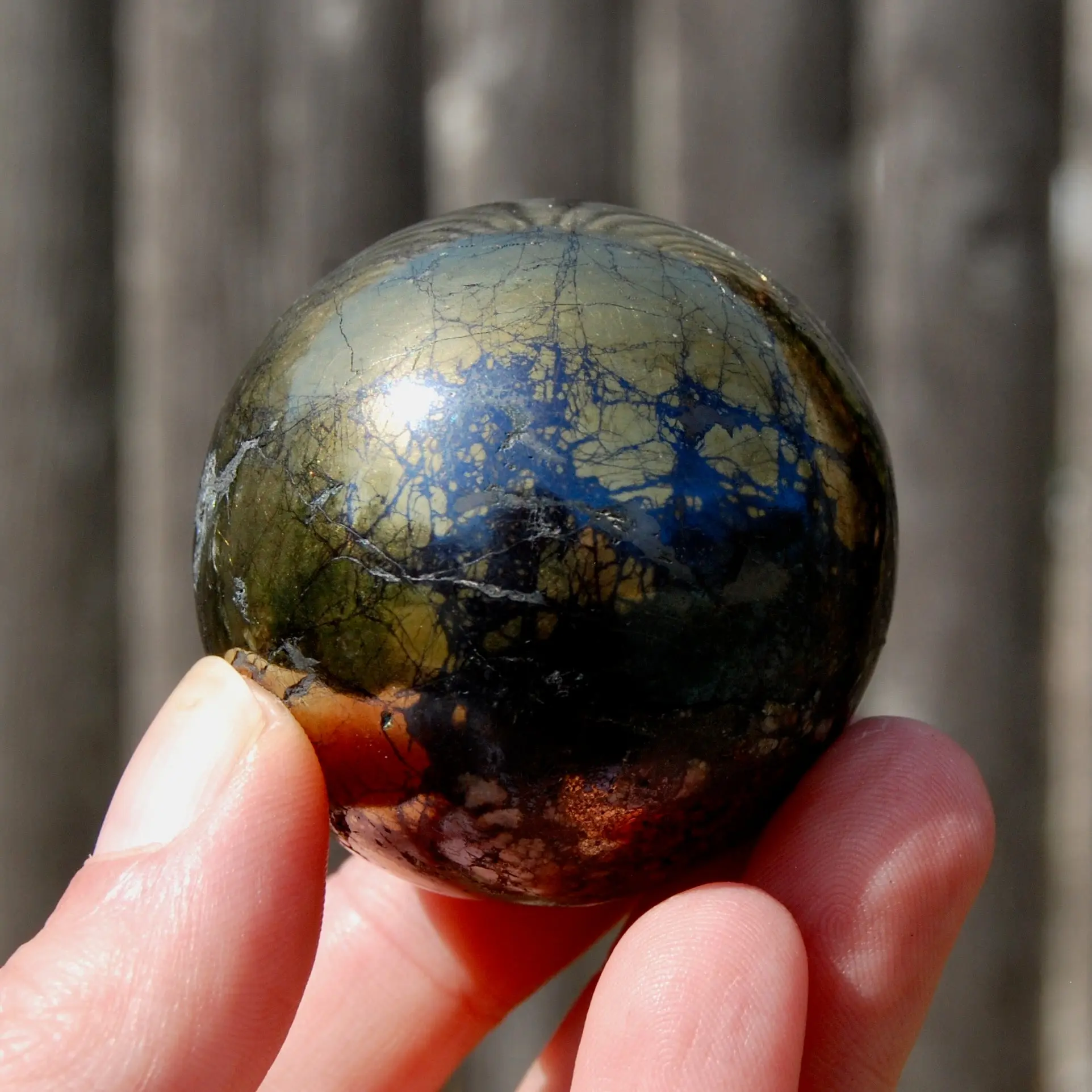 1.9in 223g RARE Covellite Pyrite Crystal Sphere, Peru