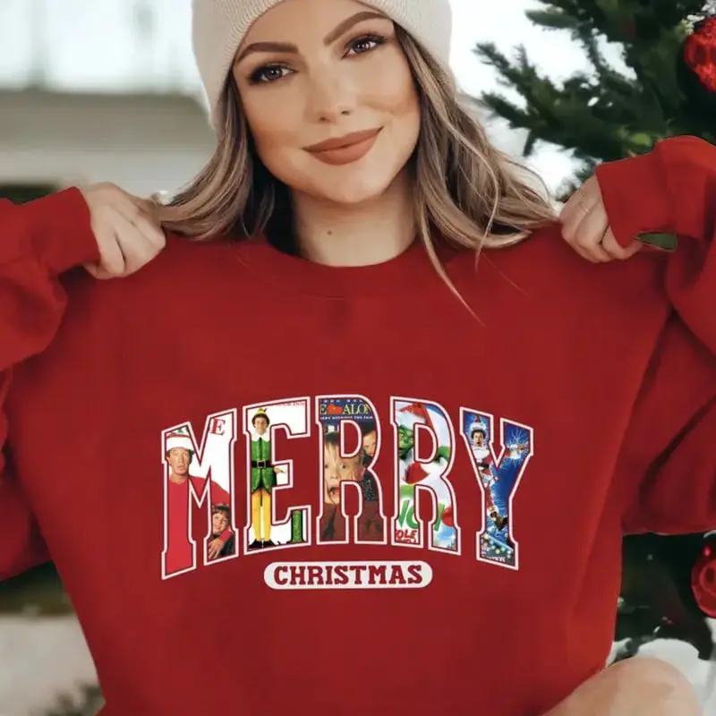 Merry Christmas 90s Movies Sweatshirt/T-shirt, Retro Crewneck, For Girlfriend, Cotton, Print Tee