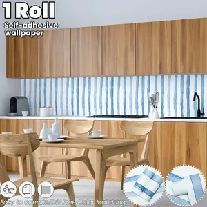 Blue Striped Self-Adhesive Wallpaper, Geometric Pattern, Easy Peel and Stick, Quick Renovation, Removable, for Bedroom, Bathroom, Cabinets