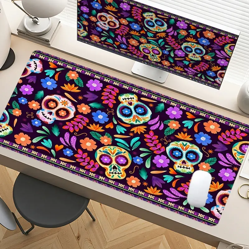 Mexican Sugar Skull Floral Gaming Mouse Pad Extra Large Computer Mouse Pads for Desk xxl Mouse Pad for Laptop Big Mouse Pad Extended Mouse Pad with Non-Slip Rubber Base Stitched Edge for Día de Muertos