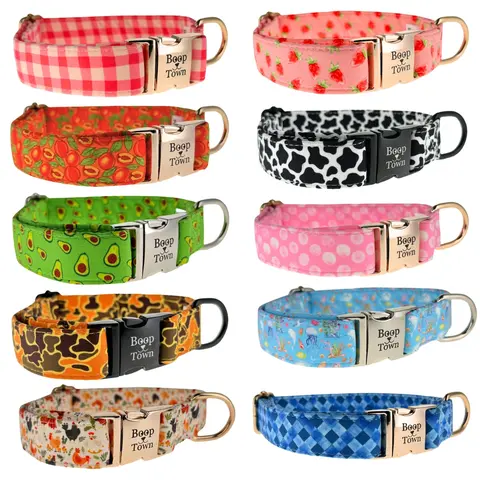 Boop Town Dog Collars - Aesthetic Soft Cotton, Anti-Hair Matting, Durable Nylon Core, Quick Release Metal Buckle - Adjustable Sizes for XS, Small, Medium, Large, XL Dogs