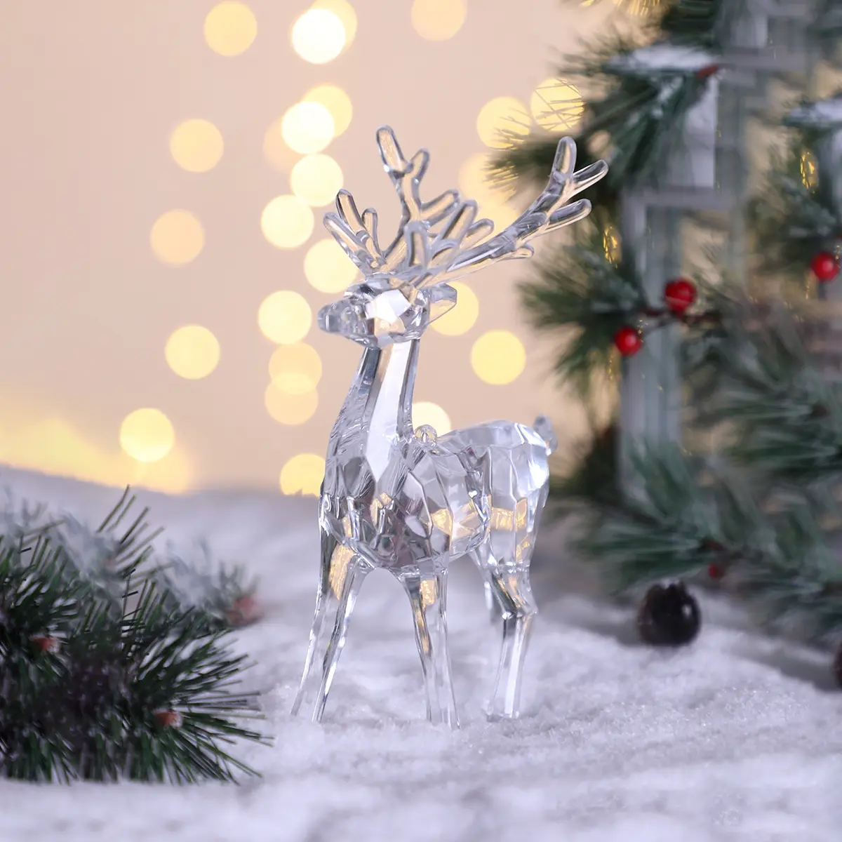 Christmas Transparent Reindeer Decoration Acrylic Deer Hanging Ornament, Crystal Deer Gift Figurine, Festive Home Decor