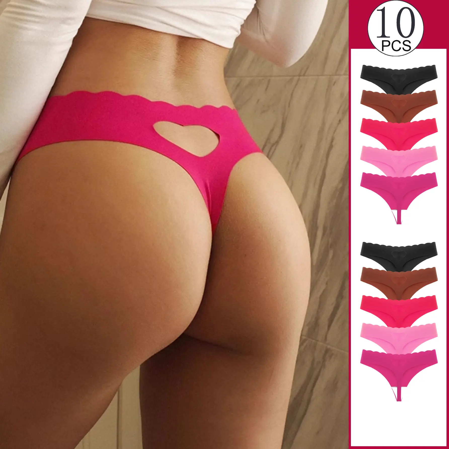 7-28 Pack, Cute Hollow Out Love Heart Thong - Sexy 2026 New Fashion Gym Tips, Chic No-Show Seamless Underwear for Women, Aesthetic Workout Panties