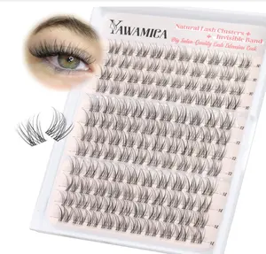Yawamica Natural Lash Clusters Clear Band Eyelash Clusters 10-14mm Lash Extension Wispy Individual Lashes C Curly Cluster Lashes DIY Cluster Eyelash Extensions Natural Look by Self (Venus)
