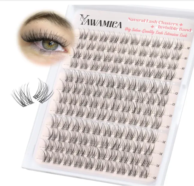 Yawamica Natural Lash Clusters Clear Band Eyelash Clusters 10-14mm Lash Extension Wispy Individual Lashes C Curly Cluster Lashes DIY Cluster Eyelash Extensions Natural Look by Self (Venus)