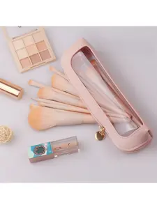 Compact Travel Makeup Organizer Pouch with Brush Storage Clear Window Zipper Design for Frequent Travel Commute and Gym