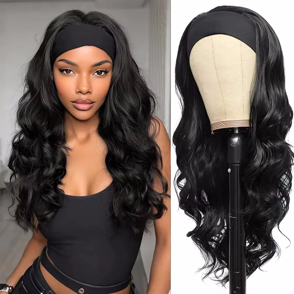 Headband Wig Human Hair Body Wave Glueless None Lace Front Half Wig 14-28 Inch | Headband Wigs for Black Women, 100% Brazilian Virgin Hair, No Glue No Lace, Wear and go Headband Half Wigs, Easy to install