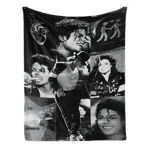 Michael Jackson Vintage Photo Collage Flannel Fleece Throw Blanket, Ultra Soft Cozy Warm Plush Blanket for Pop Music Fans, Classic Singer Themed Decor for Couch Bedroom, Lightweight All Season Blanket Ideal Gift for Adults MJ Enthusiasts