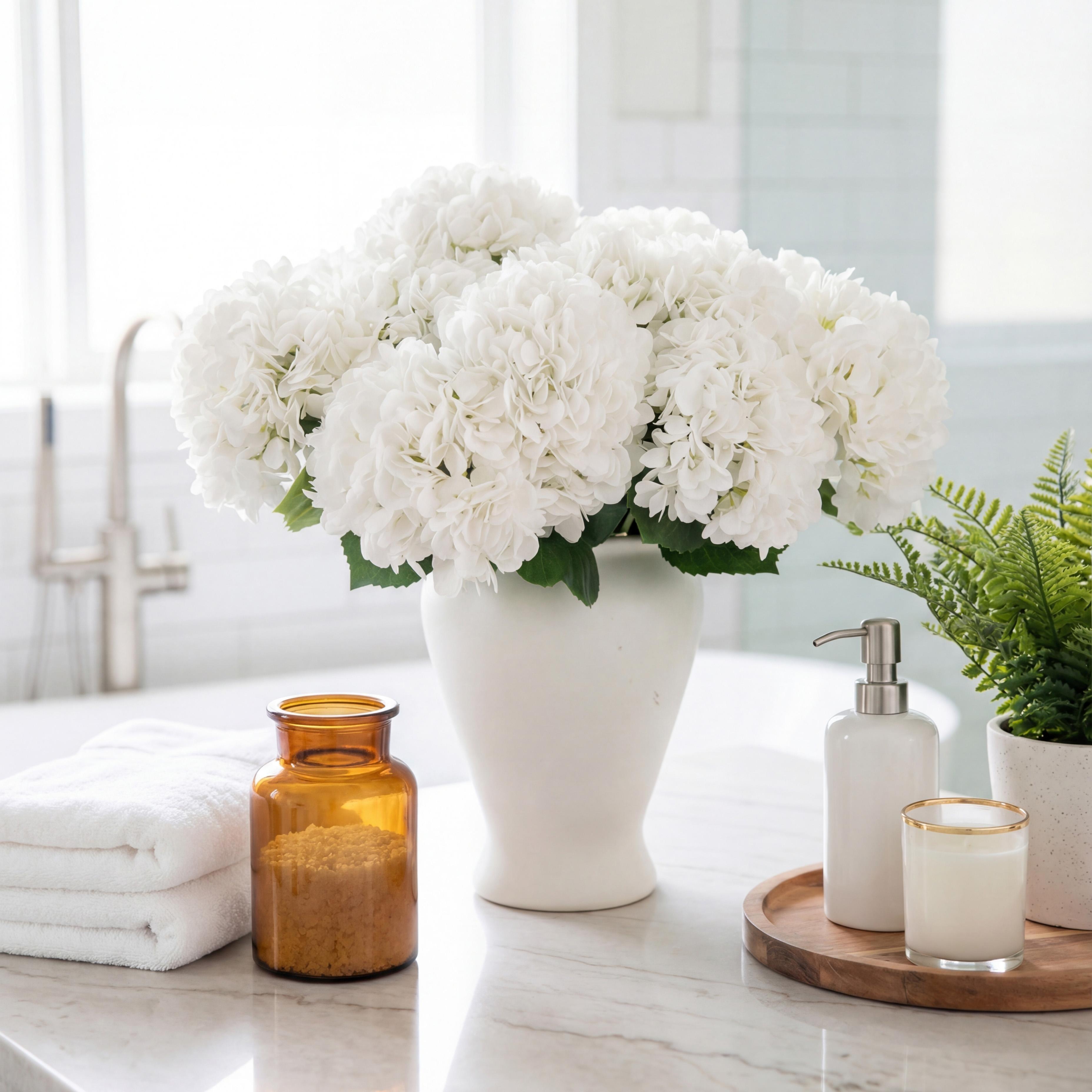 Faux Silk Hydrangea Flowers, 5/10 Pcs Artificial Hydrangea Bouquet, Real Touch Fake Floral Decor for Home Living Room Bedroom Dining Room, Wedding Party Baby Shower Arrangements, Artificial Plants Flower Set