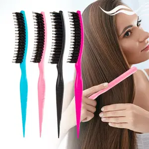 Three-In-One Women's Bristle Brush with Mouse Tail Pick Comb, Hair Cutting Tool, Edge Control, Back Combing, Smooth and Shape Fine Hair
