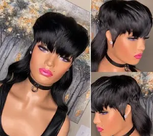 2023 New European and American Wig with Full Bang Black Front Short Back Long Brazilian Wig
