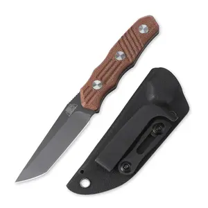 #SummerVibes JoyRaining - "Kestrel" Fixed Blade EDC Knife - Titanium Plated D2 Steel with Geometric Angular Blade - Full Tang Brown Micarta Handle Utility Tool with Kydex Sheath,Durable Industrial Design