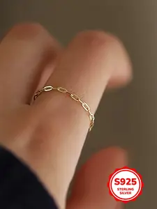 S925 Sterling Silver Simple Chain Ring, Stackable Rings, Fashion Accessories for Women & Girls, Trendy All-match & Exquisite Jewelry for Birthday Gift