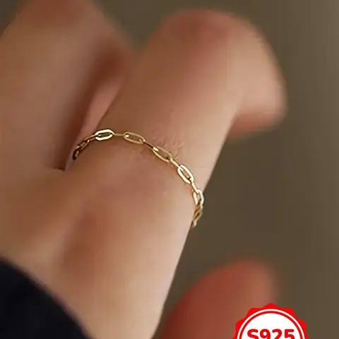 S925 Sterling Silver Simple Chain Ring, Casual Ring Linked, Stackable Rings, Fashion Accessories for Women & Girls, Trendy All-match & Exquisite Jewelry for Birthday Gift