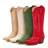 FIORALIE Suede Cowgirl Boots for women - Mid Calf women Cowboy Boots,Embroidered Chunky Heel Pointed Toe Comfortable  Western Boots for Country Concert outfits, Party & Daily Wear  Botas Vaqueras para Mujer
