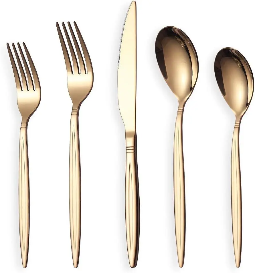 Rose Gold Silverware Set 20 Pieces, Stainless Steel Flatware, Titanium Plating Copper Cutlery, Utensil Service for 4 (Shiny)