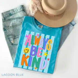 Kindness Over Coolness Comfort Colors T-Shirt, Always Be Kind Preppy Shirt, Colorful Girly Doodle Stars Graphic Tee, Trendy Positivity Top